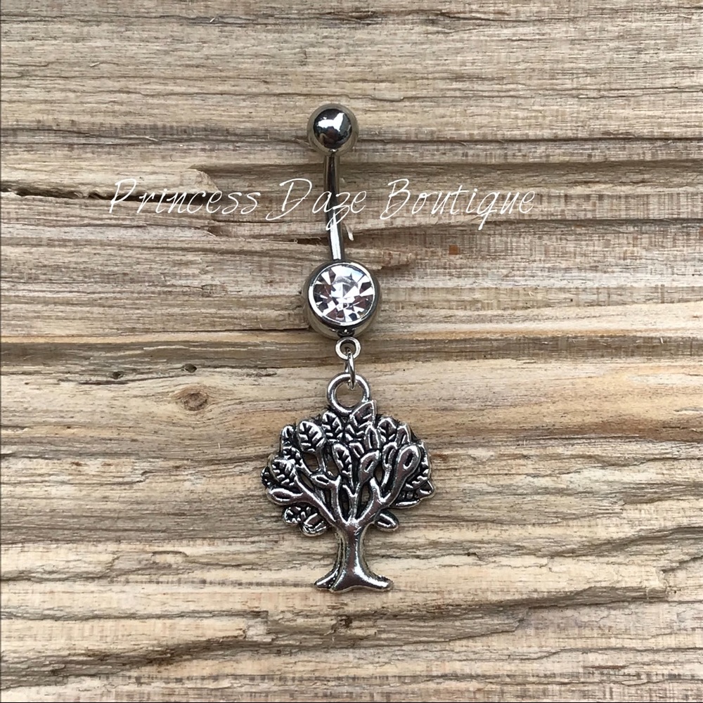 Silver Tree Belly Button Ring